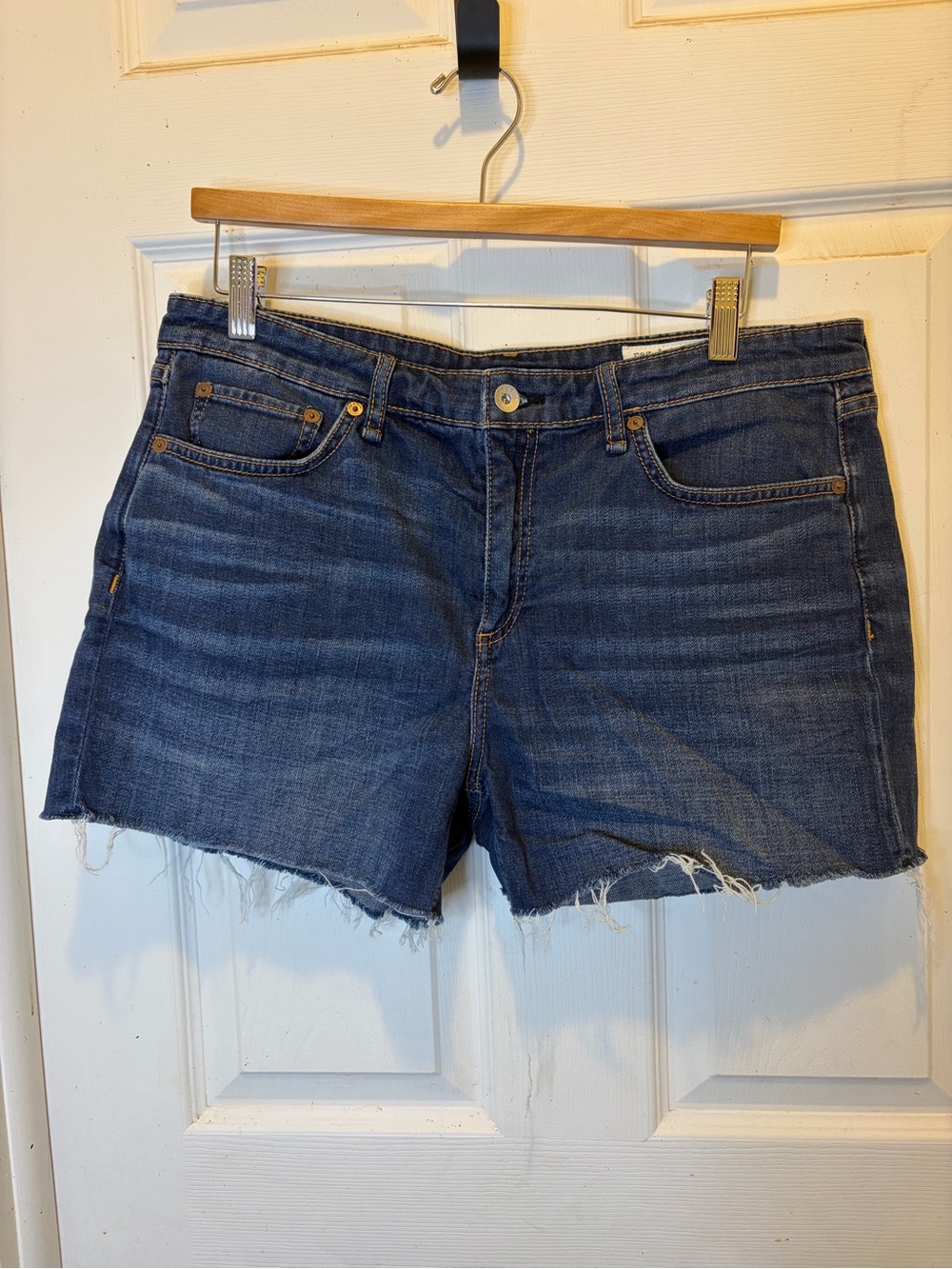 rag & bone Dre Low-Rise Raw-Hem Dark Blue Denim Shorts